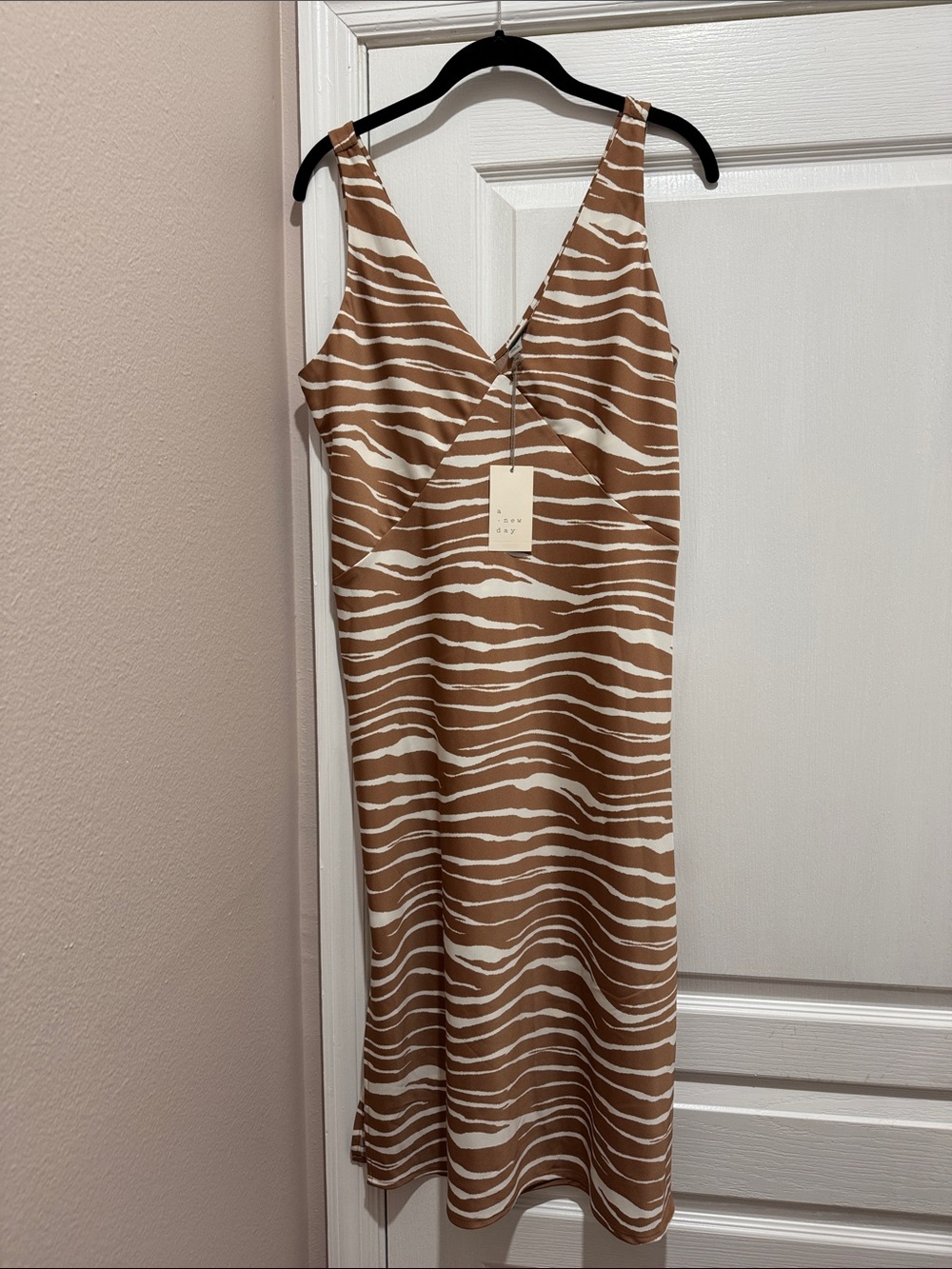 a new day Brown and White Zebra-Print V-Neck Midi Slip Dress